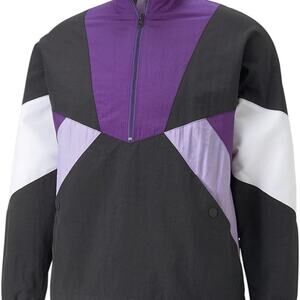 PUMA Mens L. London Half Zip Jacket Athletic Outerwear Casual Black, Purple, XL